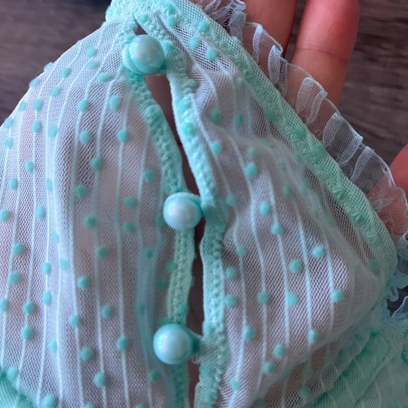 NWT Savage x Fenty lingerie - bra (34B) + panty (XS)- sheer turquoise lace pearl - Picture 6 of 12